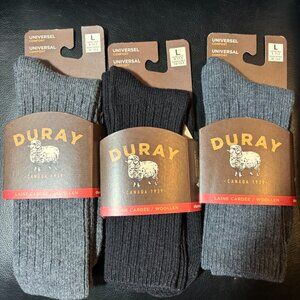 Unisex Duray Lambs Wool Socks - 3 pair - LARGE (M10-12.5) (W9-11.5) NWT